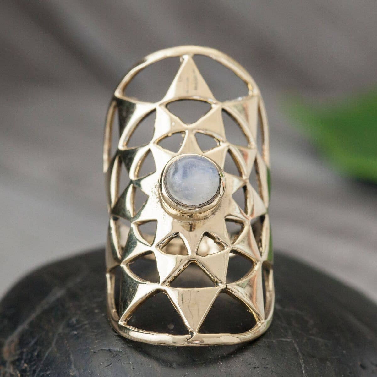 Geometric Stone Shield Ring