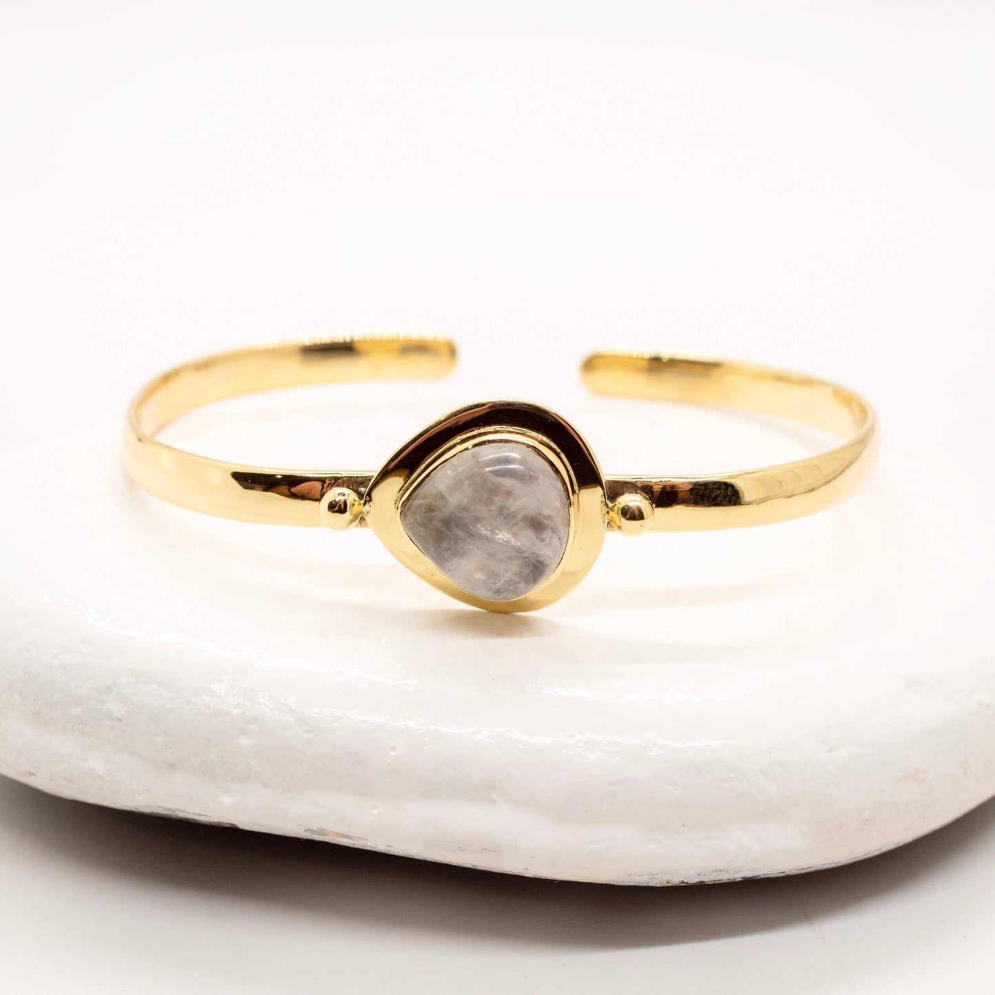 Brass Moonstone Teardrop Cuff