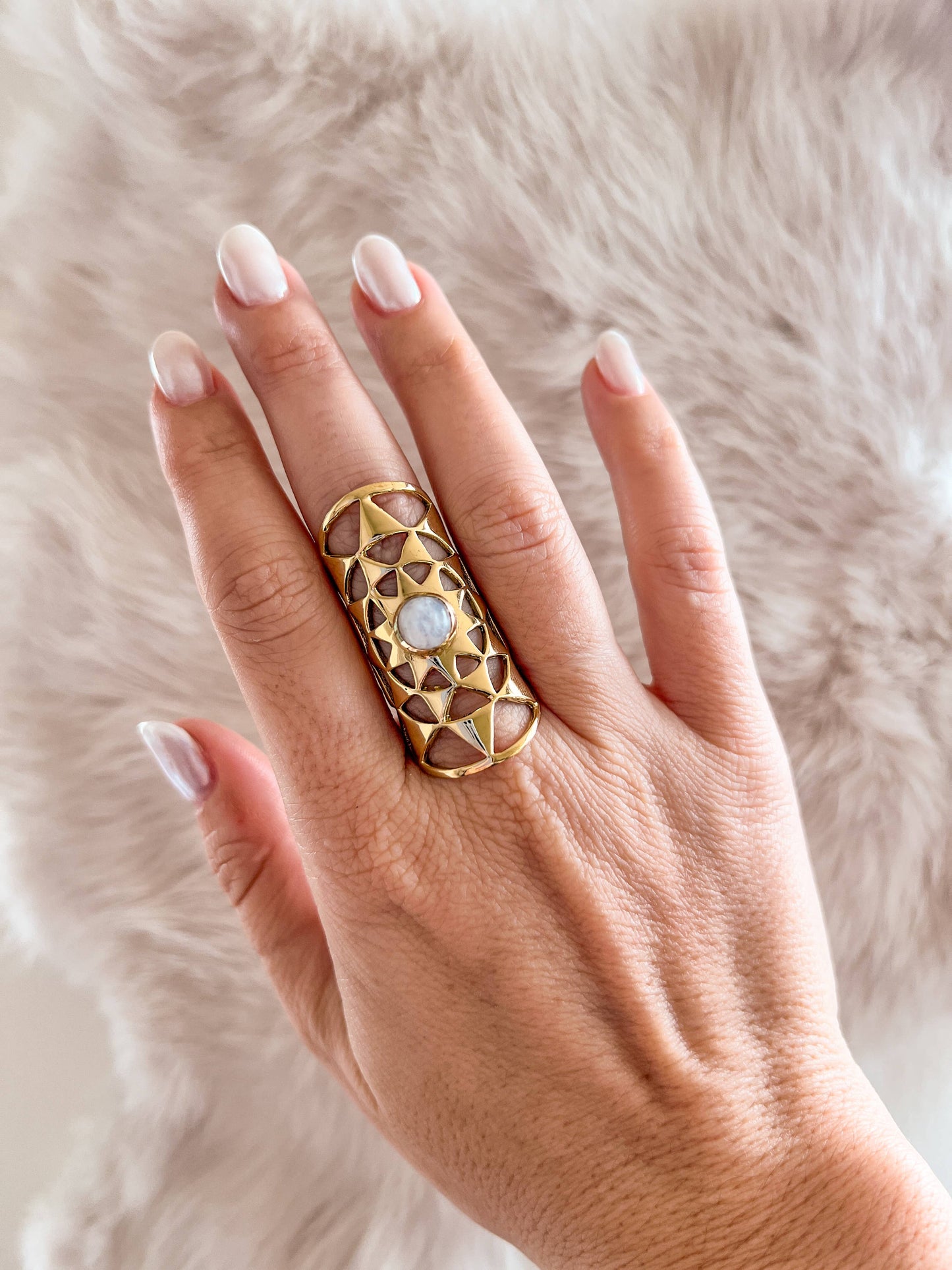 Geometric Stone Shield Ring